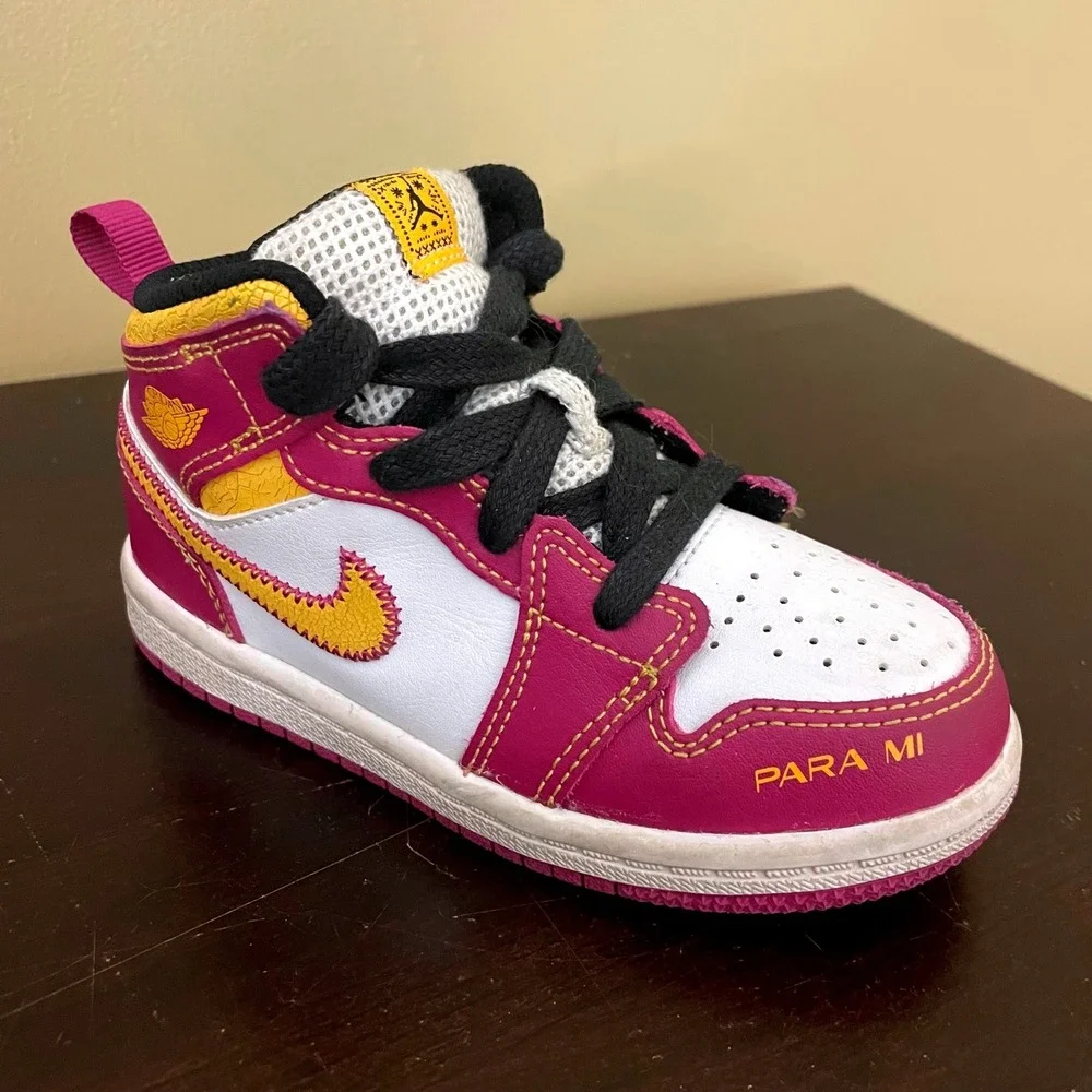 Jordan 1 Mid Dia‎ de los Muertos Familia Fuchsia Gold DC0501-100 Toddler Size 8C